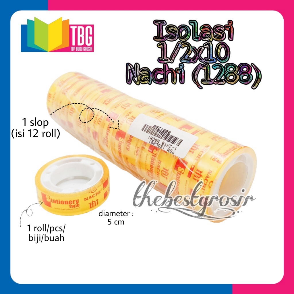 

1 PCS ISOLASI 1/2x10 NACHI / TRANSPARANT TAPE/ ISOALSI BENING/ ISOLASI KECIL (R-1288)