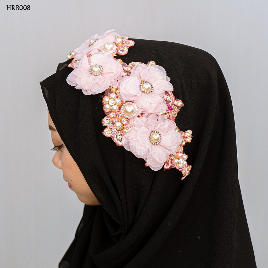 [BEST SELLER] AKSESORIS HIJAB WEDDING HEADPIECE LACE BROKAT PINK HRB008