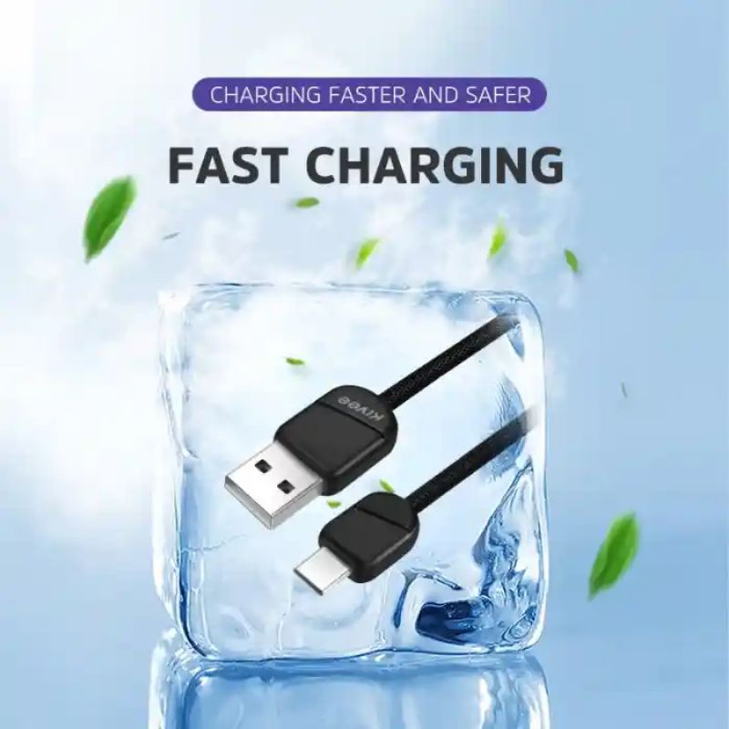 KIVEE Kabel Data Fast Charging Bahan Kain 100Cm Micro Type C Lighting Kabel Data Android dan Iphone