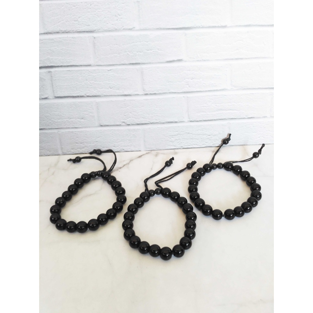 1 Gross (144 Pcs) Gelang Tangan Batu Libat Limbat Bulat Hitam Ukuran Large