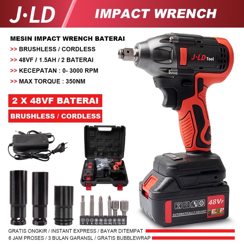 JLD Impact Wrench 2 BATERAI 48 Volt Cordless Mesin Pembuka Baut JLD 48V ORIGINAL