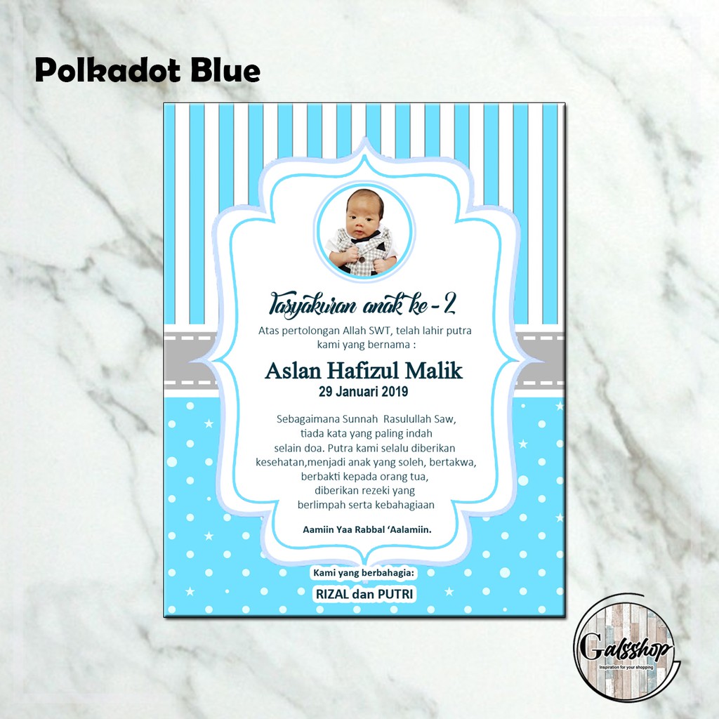 

Kartu Aqiqah / Tasyakuran Card / Stiker Aqiqah Polkadot