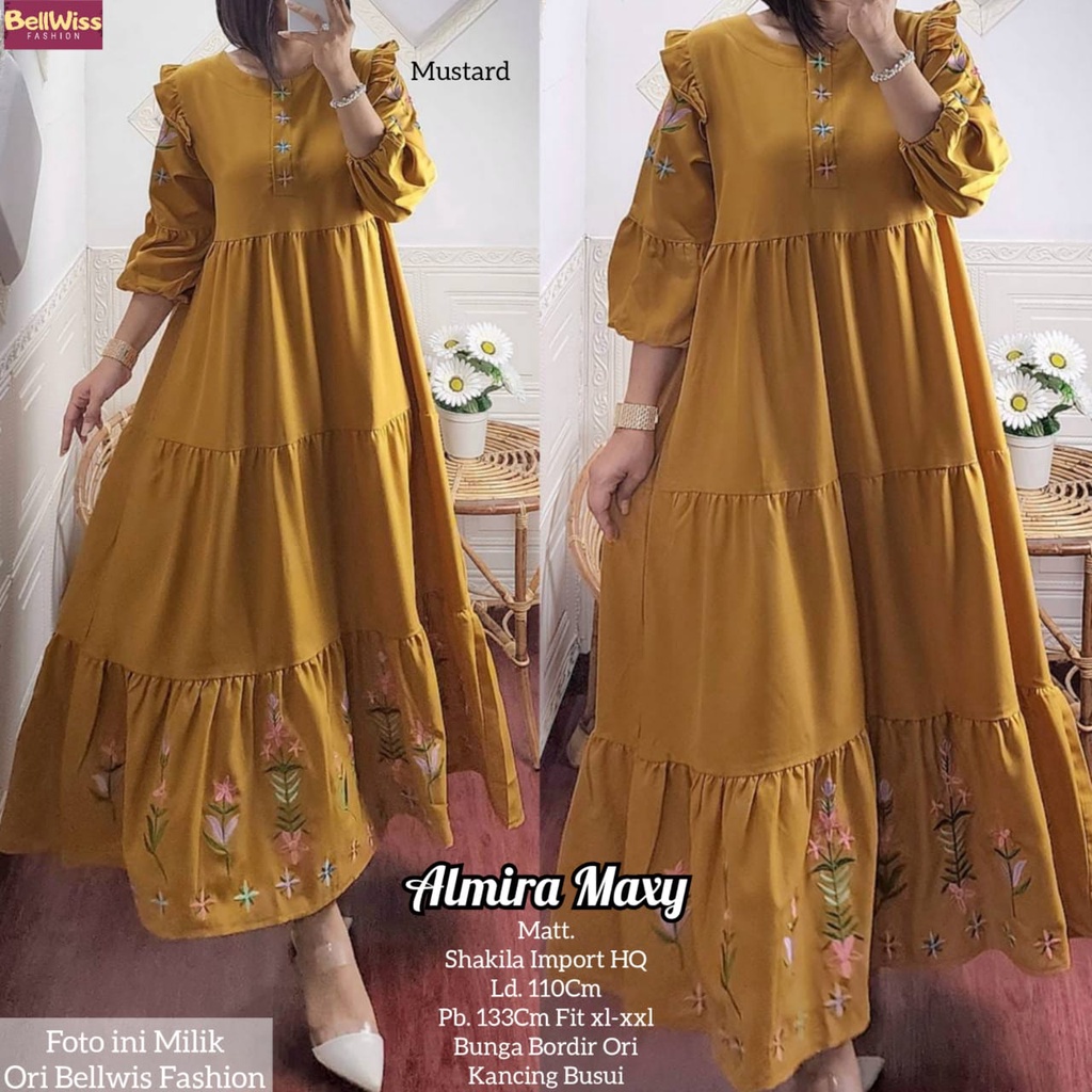 ALMIRA DRESS MAXY / 13.7 / BAHAN SHAKILA PREMIUM / LD 110 CM / PB 133 CM / ALLSIZE BUSUI JUMBO / BELLWIS