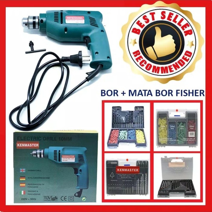 Kenmaster , Mesin Bor Listrik ED 10 mm &amp; Mata Bor Set Fischer