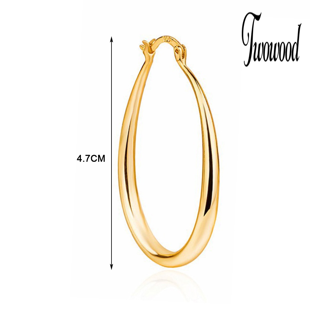 1 Pasang Anting Hoop Oval Bahan Alloy Untuk Wanita