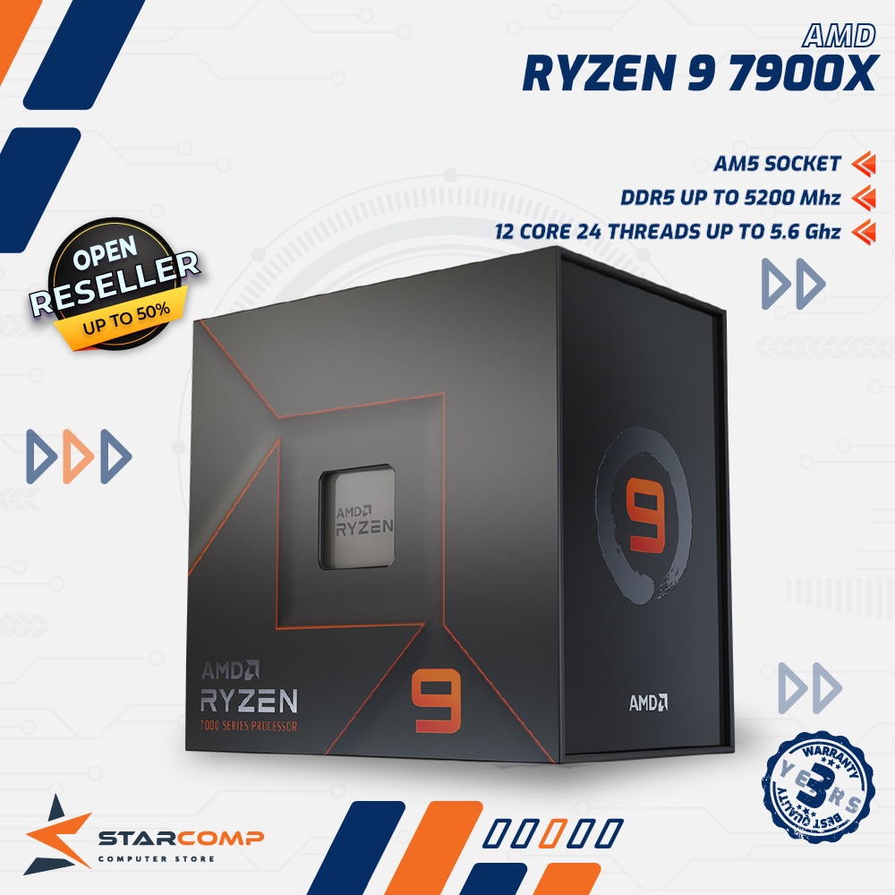 AMD Ryzen 9 7900X 12 Cores 24 Threads Processor AM5 Up to 5.6GHz