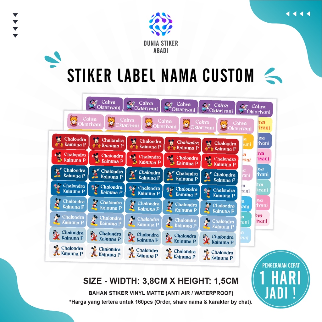 

Stiker Label Nama Anti Air/Waterproof (3,5x1,5cm) Per/160 pcs