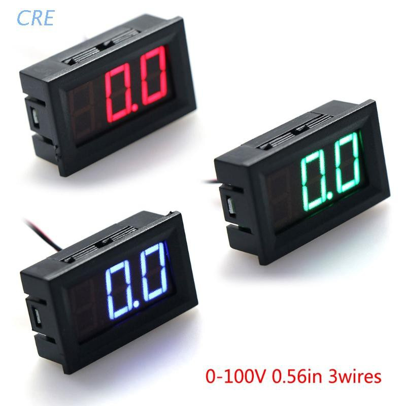 CRE  DC 0-100V 3-Wire Voltmeter LED 0.56in Digital Voltage Meter Panel Monitor Tester