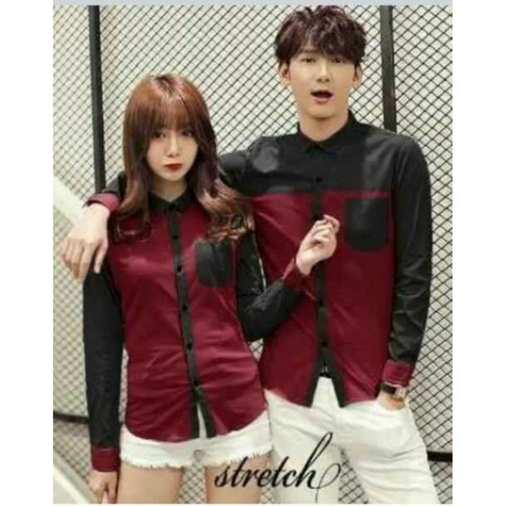 Promo Kemeja Sunrise Merah hitam Couple | Hem Couple | Baju couple lengan panjang | kemeja couple |