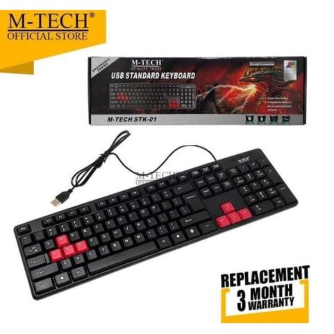 Keyboard m-tech usb 2.0 wired membrane standard 104 keys fullsize for laptop pc aio stk-01 - keypad mtech stk01