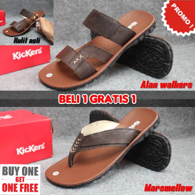 Sendal Pria Slide Kickers Urban Bahan Kulit Santai Nyaman Jalan NgemalL HangOut Kekinian Semi Formal