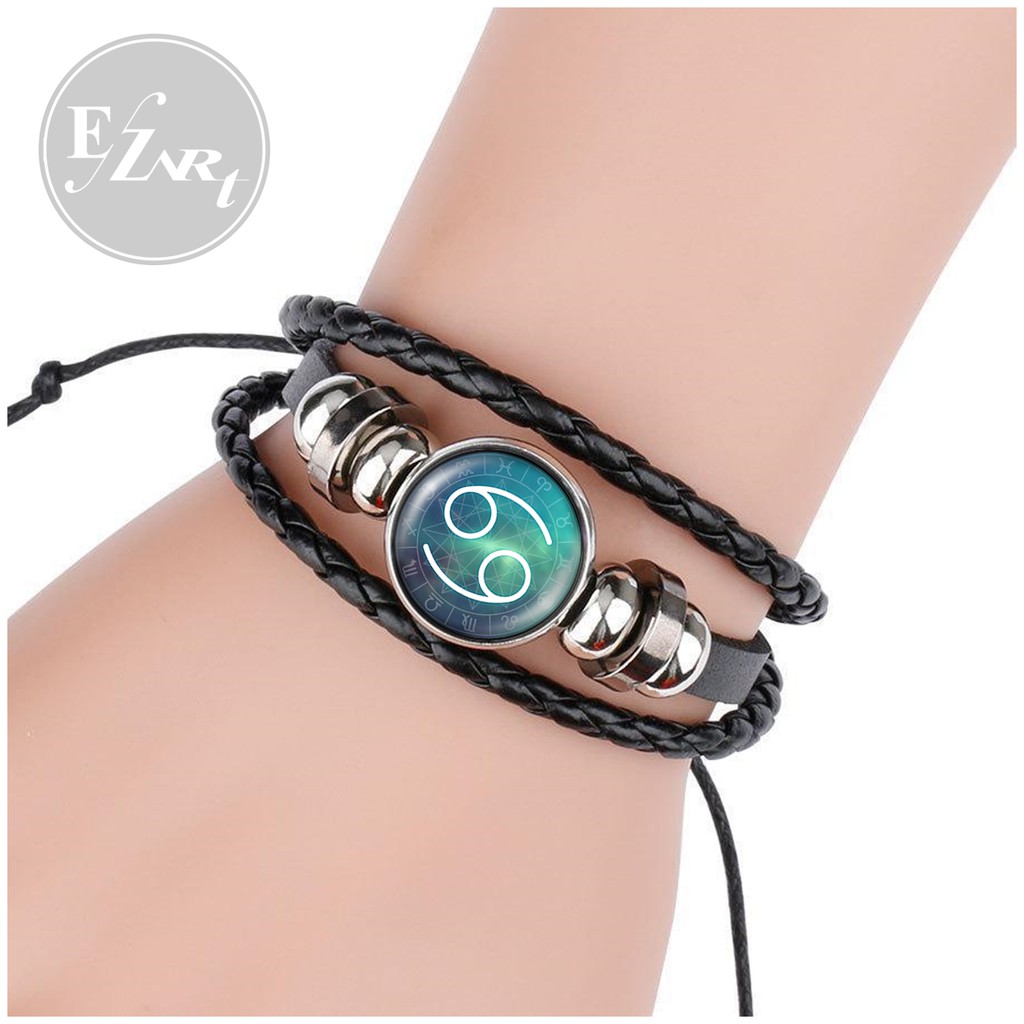 MODEL TERBARU GELANG ZODIAK 12 KONSTELASI BATU MATA KACA BAHAN KULIT KEPANG MULTILAYER