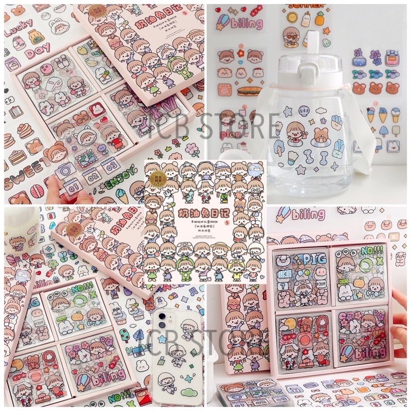 1 Lembar Stiker Aesthetic Tumblr Hp / Stiker Lucu Telado-LIL GIRL N FOOD PVC