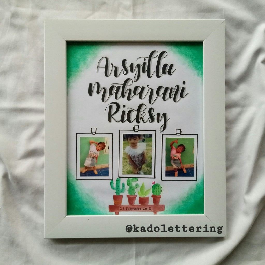 HAND LETTERING UKURAN 10R + FOTO + WATERCOLOR / sudah dengan frame / hiasan dinding / hadiah unik