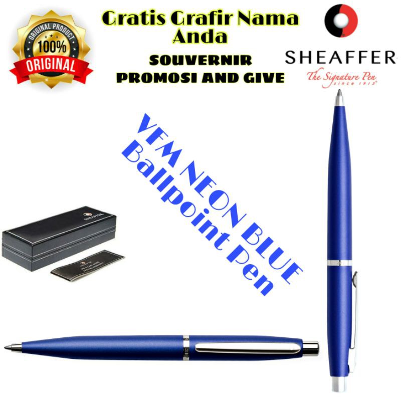 

PULPEN SHEAFFER VFM NEON BLUE BALLPOINT PEN GRATIS CUSTOM GRAFIR NAMA ANDA