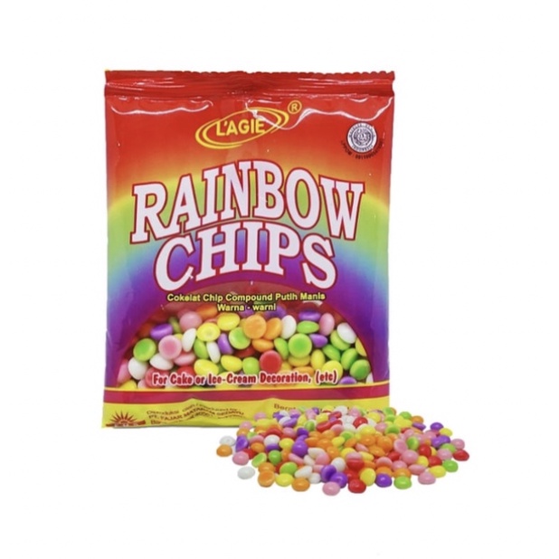 

Lagie Rainbow Choco Chips 1/2 Bulat Warna Warni 45gr - Chocolate Compound Coklat