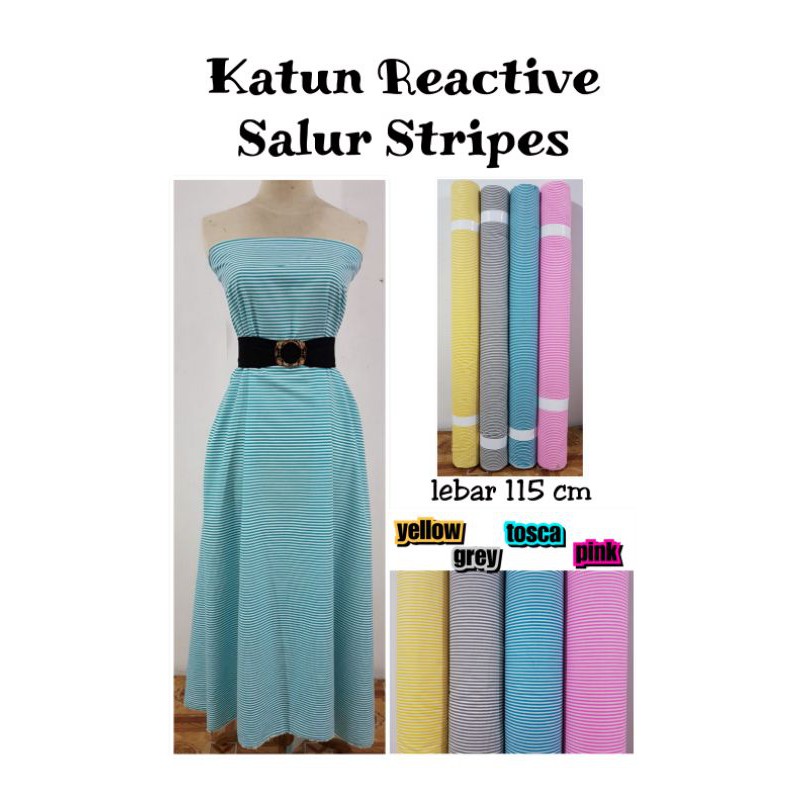 Kain Katun Reactive Halus motif Salur Garis Stripes Besar bahan meteran