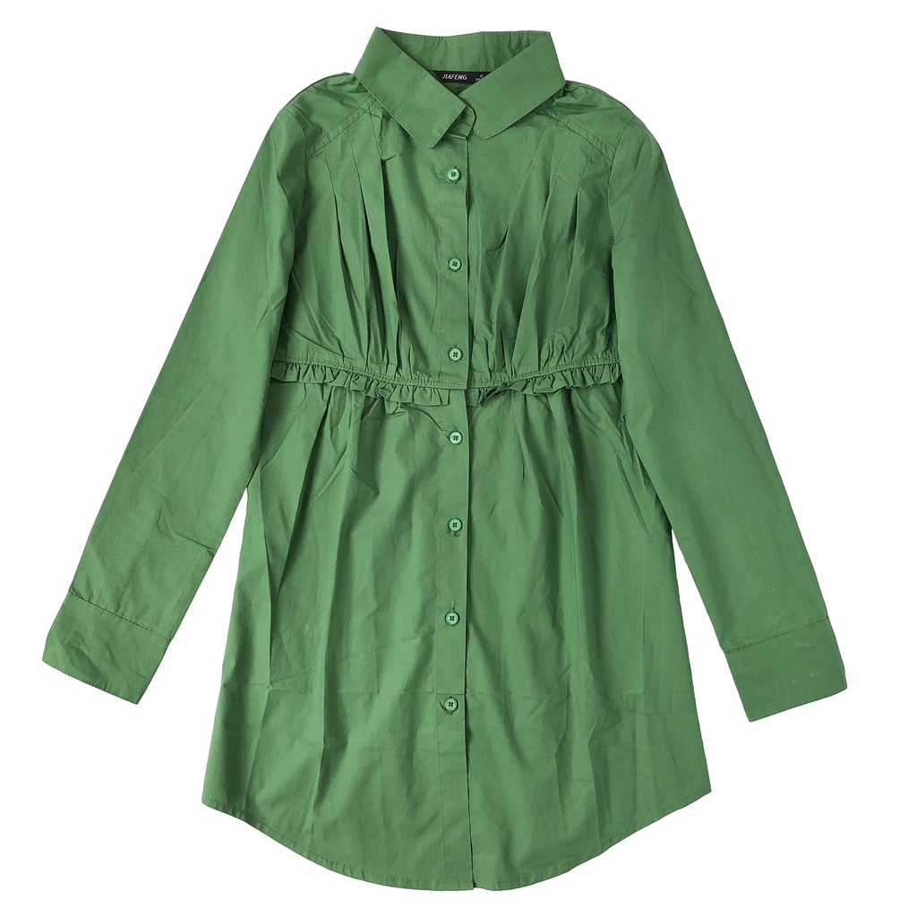 BLUS KEMEJA TUNIK KATUN PREMIUM HIJAU POLOS KOREA IMPORT