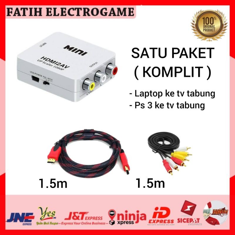 Hdmi To Rca + Kabel hdmi 1.5 meter + Rabel Rca 3R / Converter hdmi Rca  Converter HDMI to AV RCA √ K