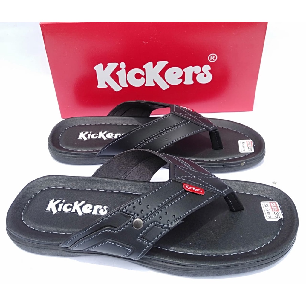 Sandal pria jepit kickers kulit sintetis casual original kasual slide dewasa cowok terbaru murah keren kekinian berkualitas gratis ongkir COD