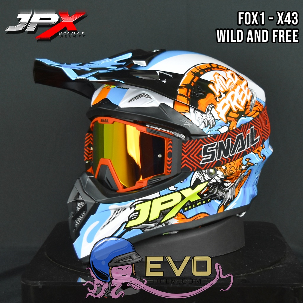 HELM JPX X43 WHITE CROSS_FOX1 + GOOGLE SNAIL ORI - (ONGKIR 2 KG) HELM JPX X43 WILD AND FREE HELM CROSS