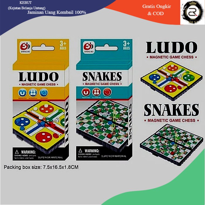 Ludo dan Ular/SNAKES Tangga Magnet - LUDO 13,3 x 13cm mainan - Ular Tangga Portable