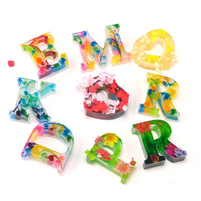 Glitter 26 Capital English Letter Resin Casting Molds Kit 3D Alphabet Keychain Pendant Resin Silicone Molds Jewelry Making Tools