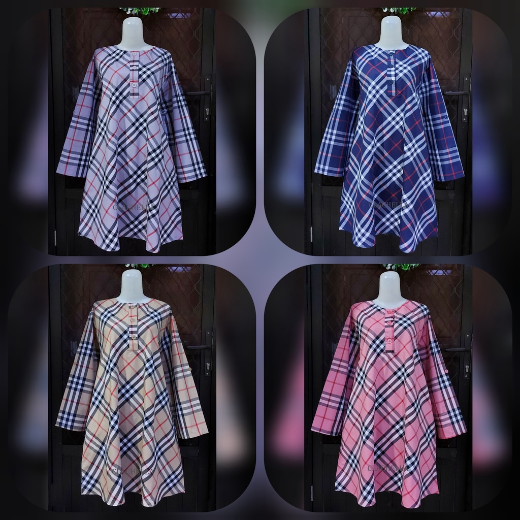 Clachella Baju Tunik Motif Kotak, Baju Atasan Wanita T542063