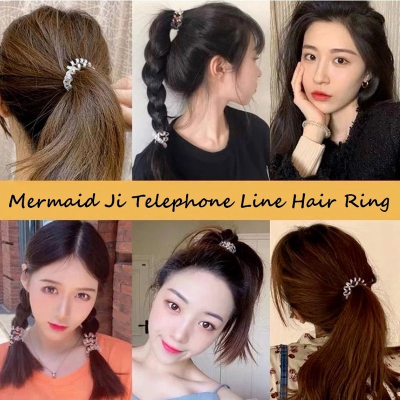 Ikat Rambut Elastis Model Kabel Telepon Spiral Warna-Warni Gaya Korea Untuk Wanita