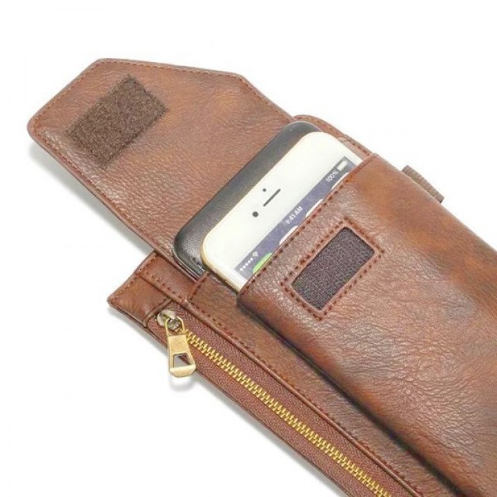 Waist Phone Bag PU Leather Vintage Model for Men - 6.3 inch Max