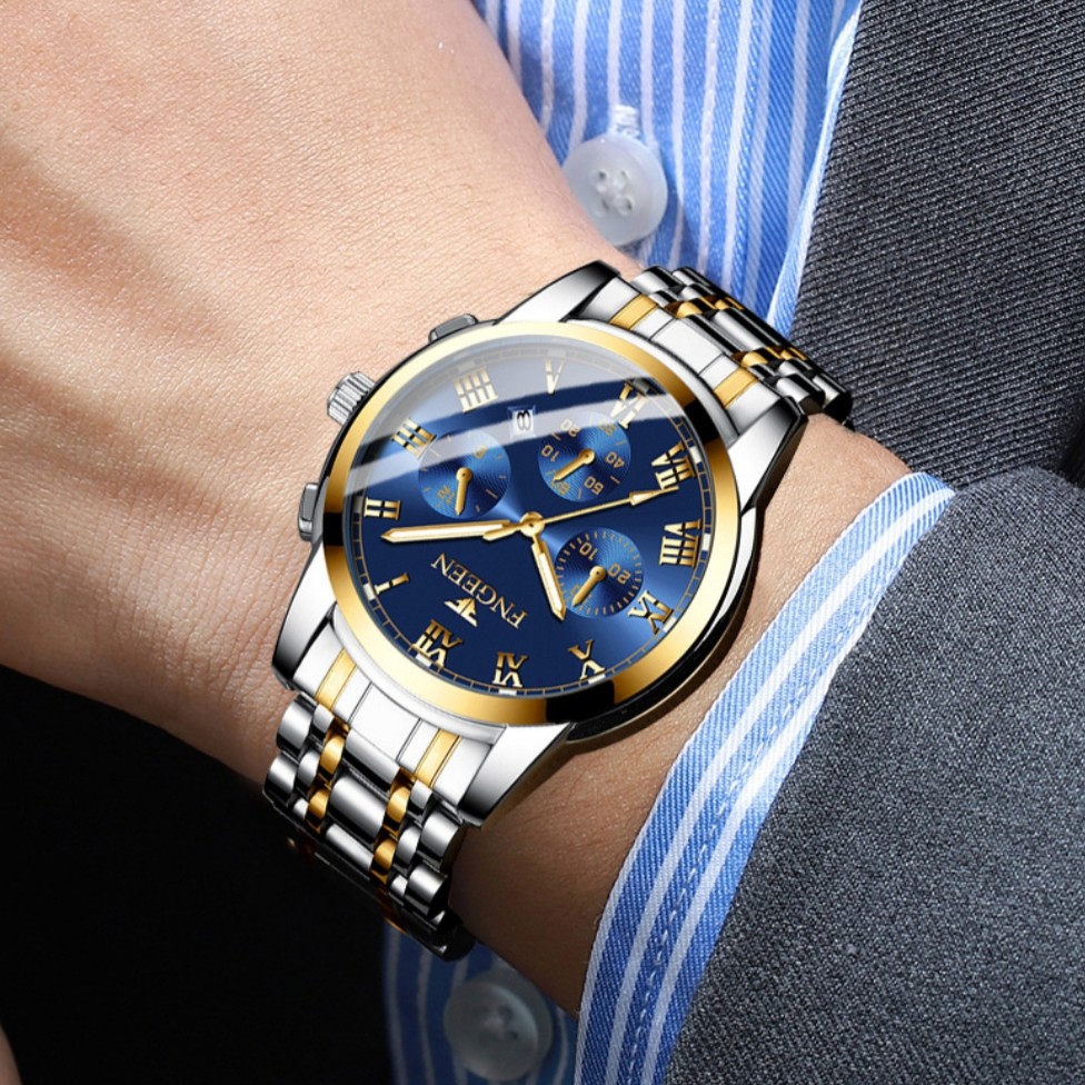 JAM TANGAN IMPORT PRIA FNGEEN ORIGINAL SILVER BIRU JAM004S3 CROWN GLOW IN THE DARK BRANDED MURAH