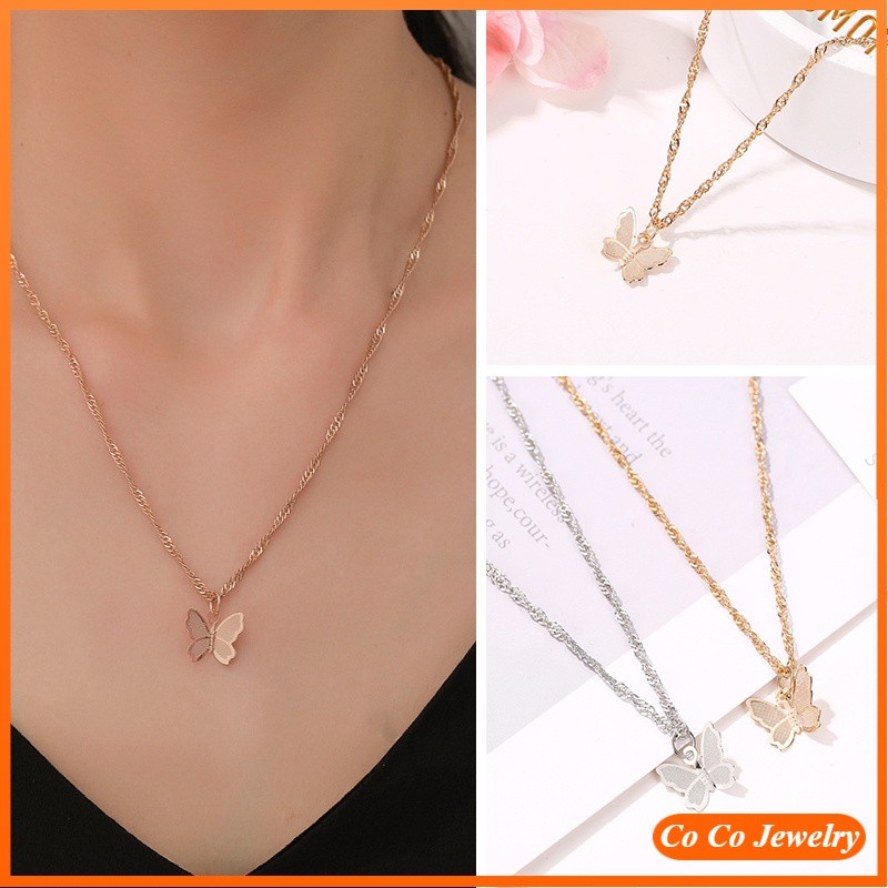 Korean Fashion Butterfly Necklace Retro Collarbone Gold Silver Chain Personality Women Accessories Gifts
