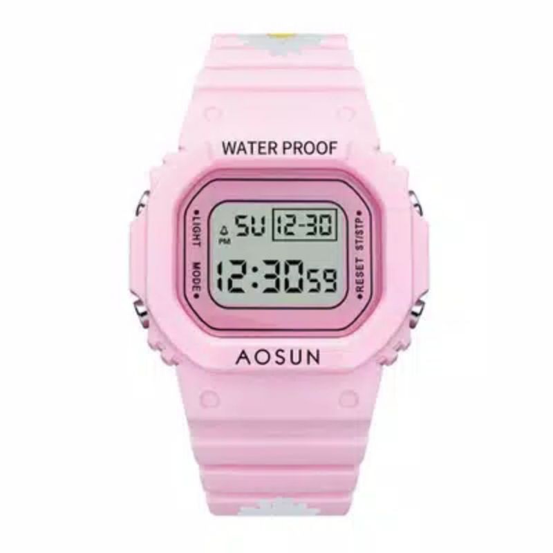 (Terima Cod)Jam Tangan Wanita Digital Sergi Bunga Model Korea Strap Rubber(Dikirim Jakarta)