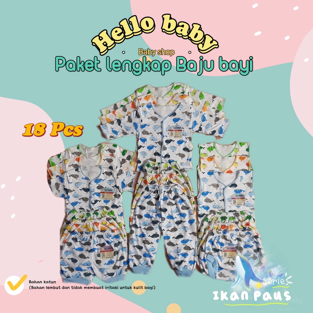 Paket Hemat Baju Bayi MOTIF 18 pcs / 9 stel Merk SNI SAFFENDA