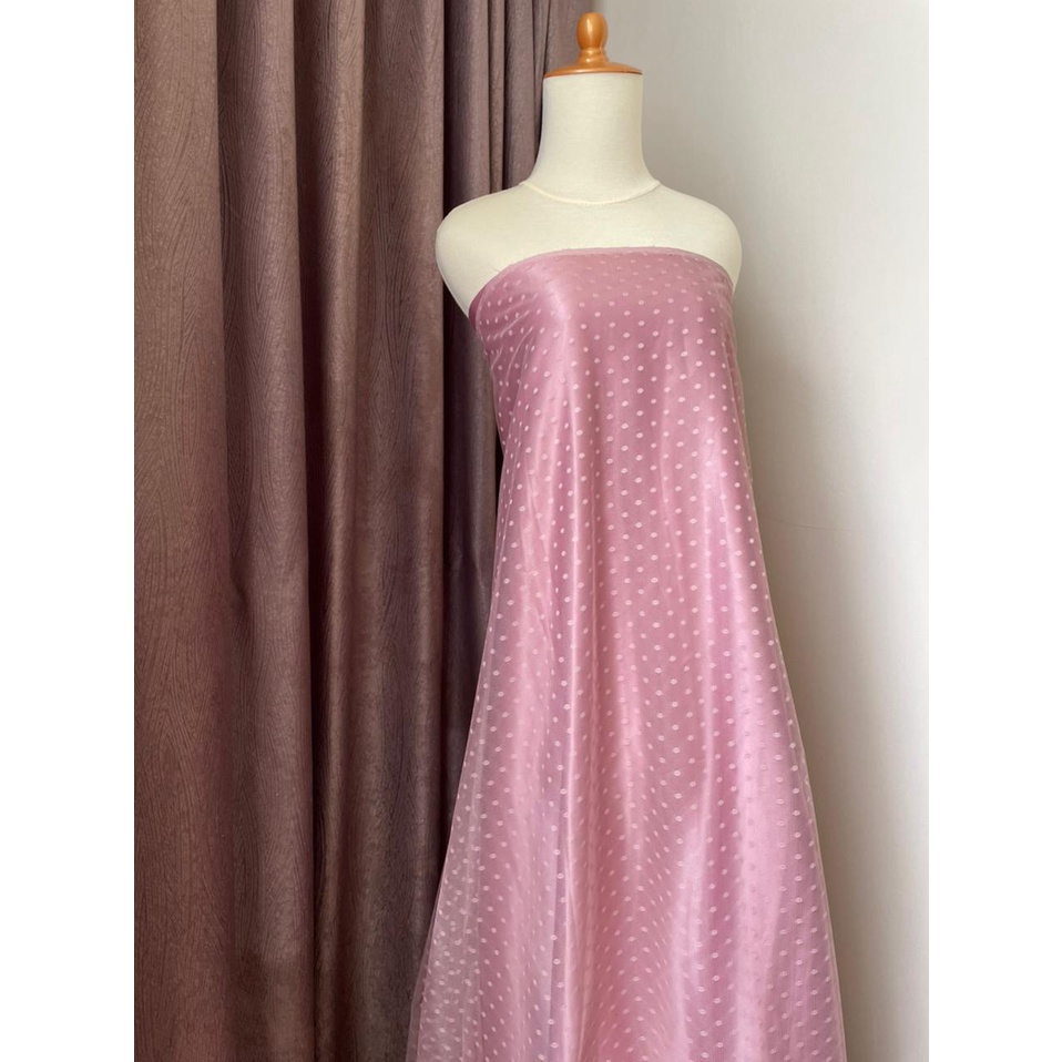 Kain Tile Tille Tulle Dot Dotty Polkadot Warna Pink Rosegold