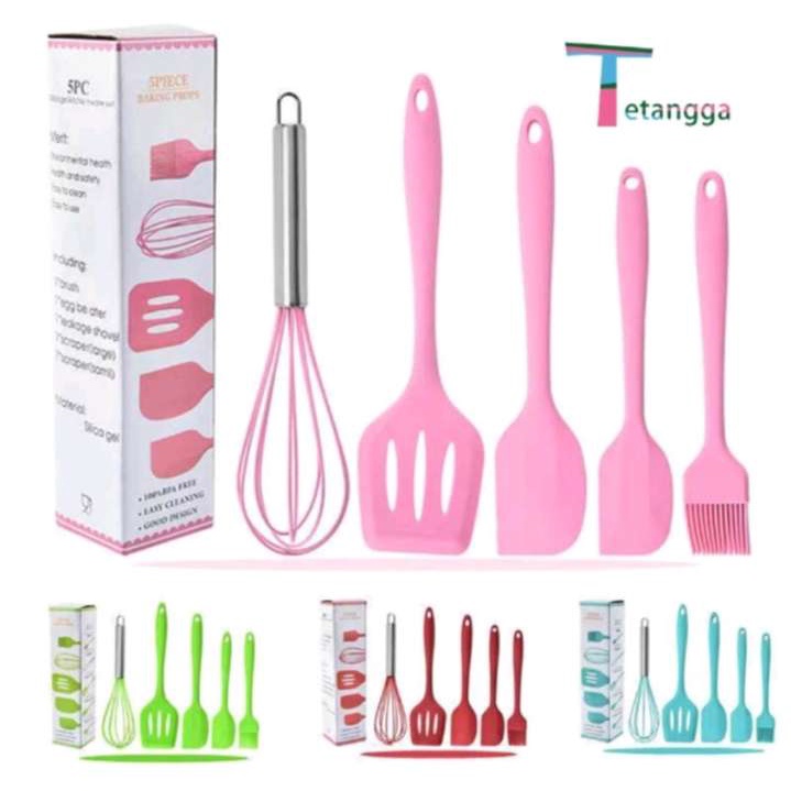 (RS)Spatula / Sutil / Sodet Silikon Set Isi 5 Sodet Kocokan Kuas Silikon Tahan Panas