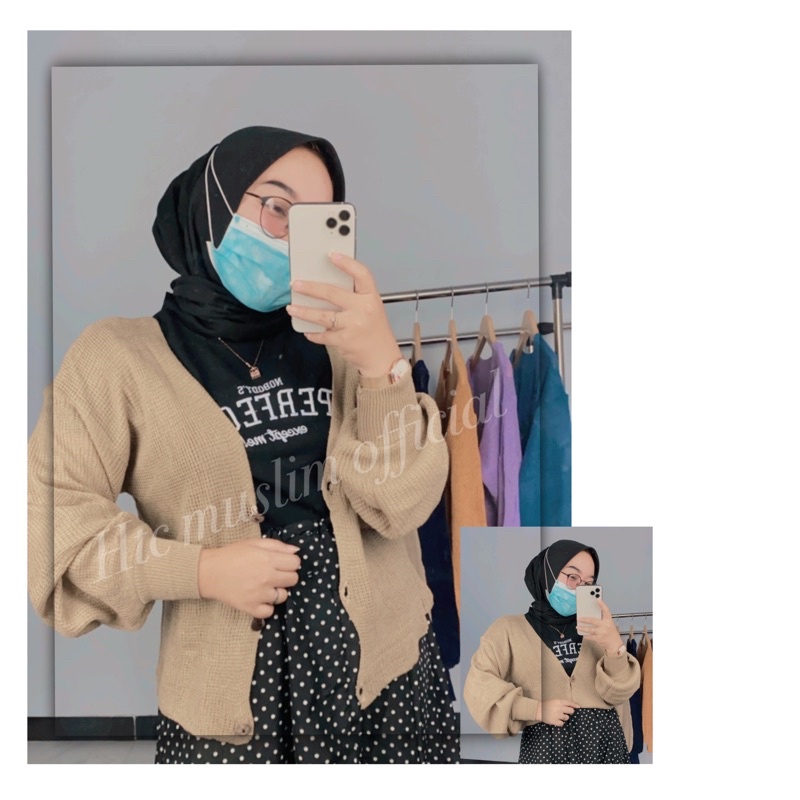 Cardigan Rajut BALONE Kancing Batok Wanita Knit Wear Muslimah-Mocca