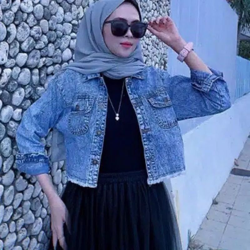 Julizar Set Setelan Baju Wanita Jaket dan Celana Jeans Setelan Outfit Kekinian Casual OOTD