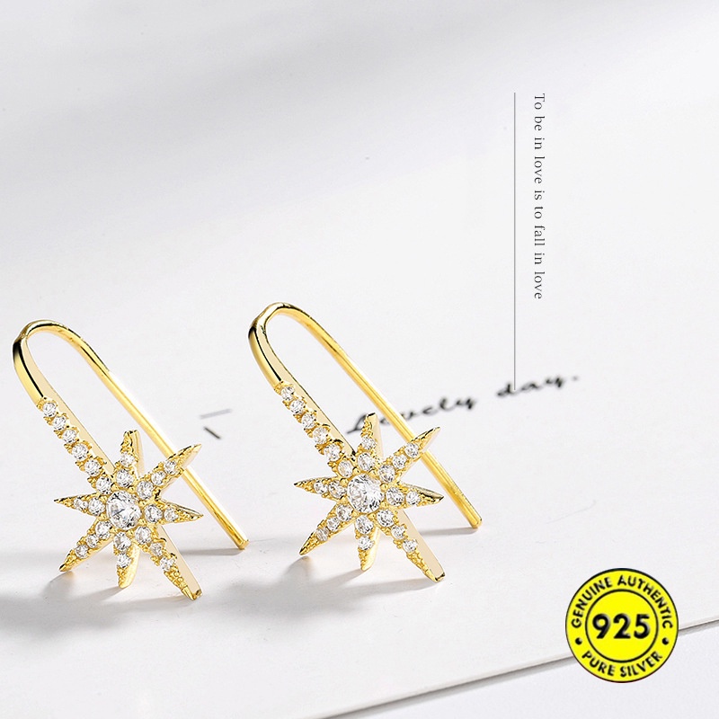 Anting S925 Silver Delapan Titik Bintang Gaya Korea Untuk Wanita