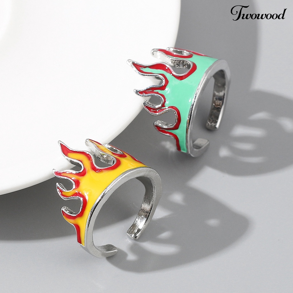 Twowood Opening Rings Vintage Adjustable Alloy Anti-deformed Unisex Stylish Flame Open Finger Rings for Party