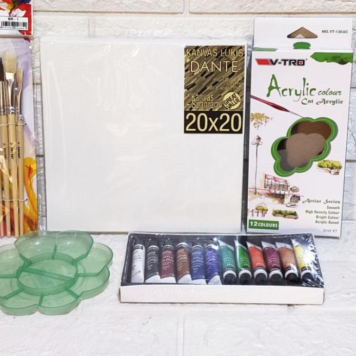 

OD0✧ PAKET MELUKIS SET Kanvas 20X20 Kuas Palet Harga Terjangkau