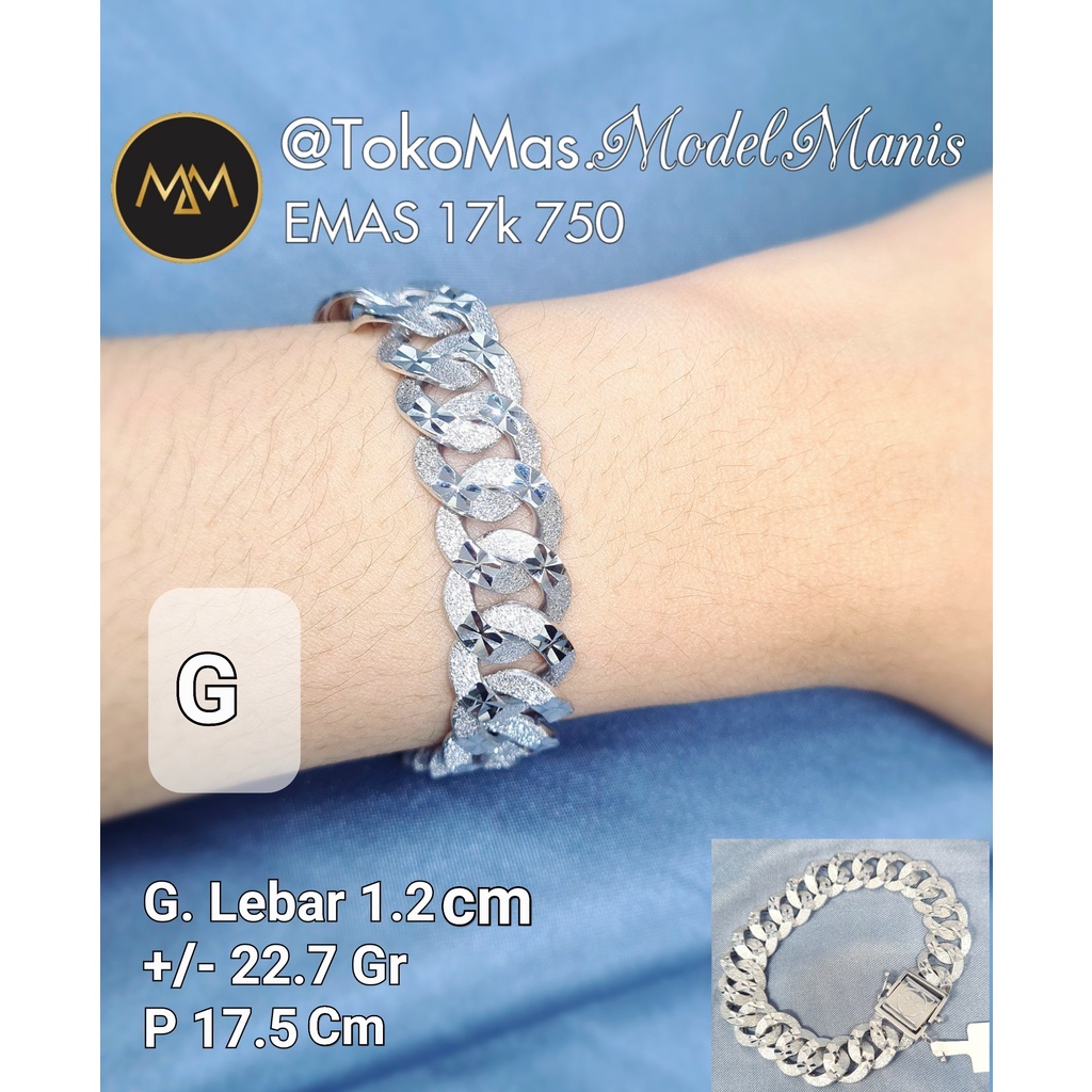 RB Gelang Sisik Naga emas putih model baru kombinasi Doff pasir 750 kadar 17 K