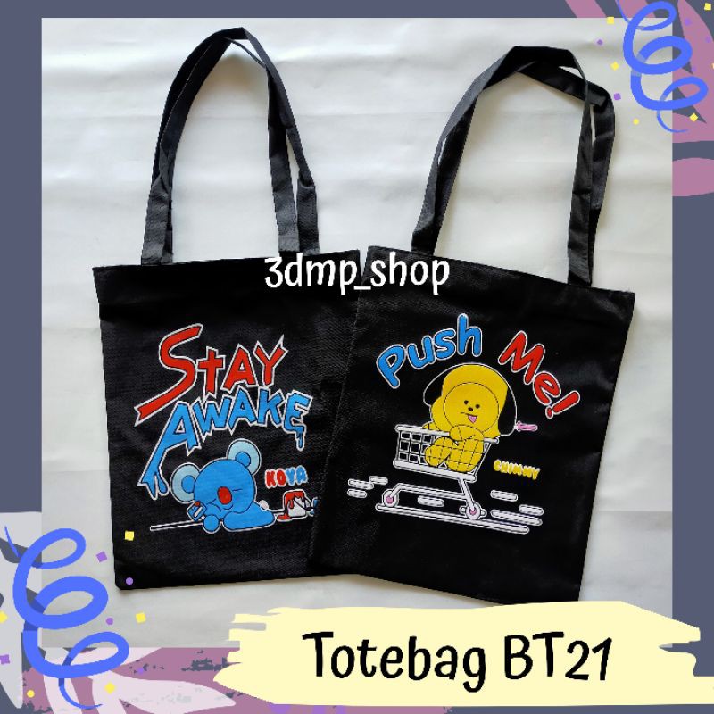 Totebag Bt21 hitam resleting