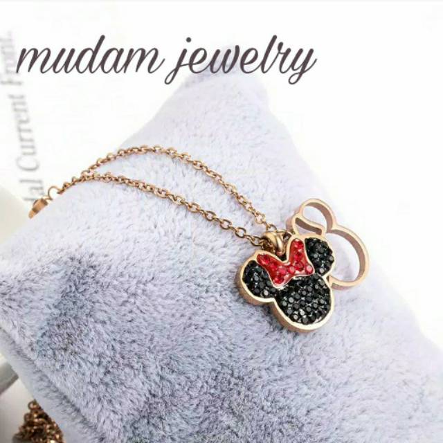 Kalung Titanium Desain Minnie Warna Rose Gold, Gold, dan Silver