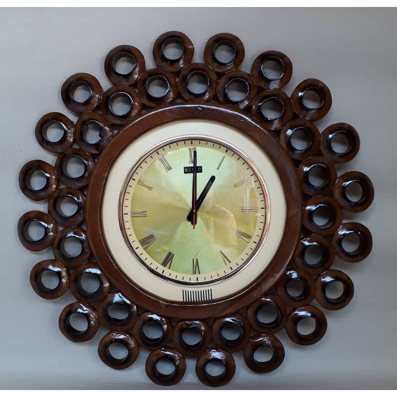 Souvenir Kayu Jam Dinding Gantung Ukir Motif Bubble Kayu Jati jepara