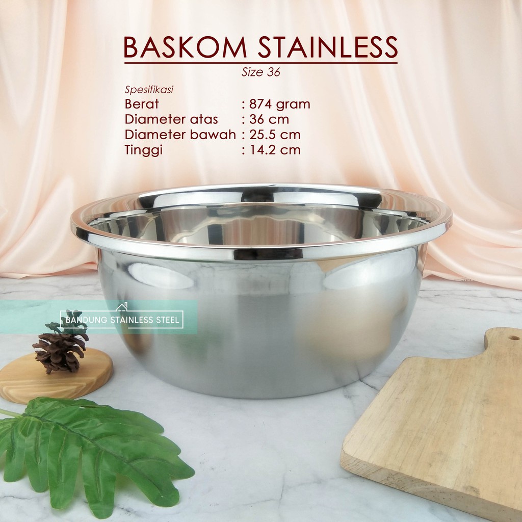 Baskom 36cm tinggi tebal Multi fungsi stainless steel murah wadah