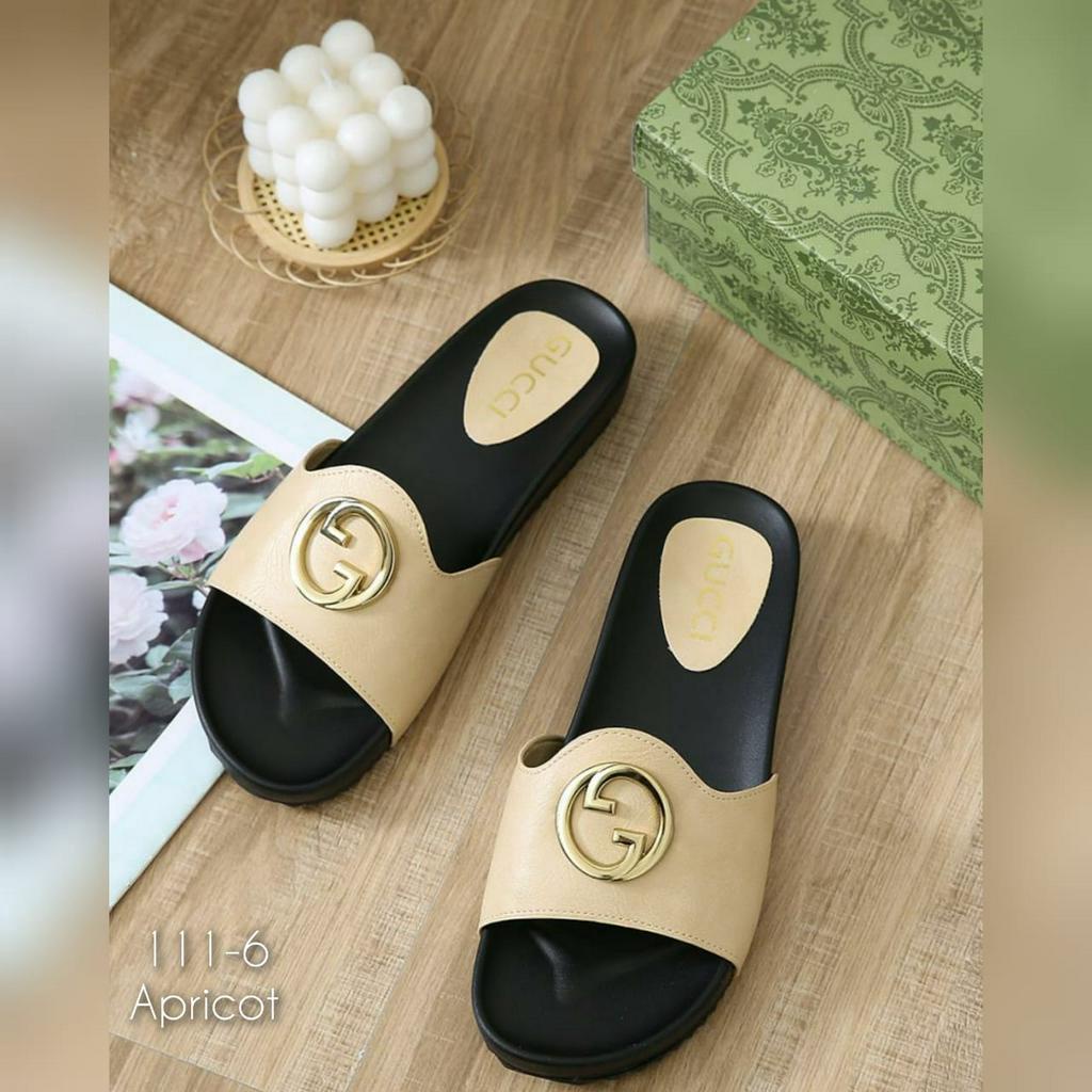 SANDAL WANITA IMPORT SLOP KULIT G0CC1 KODE: 111-6