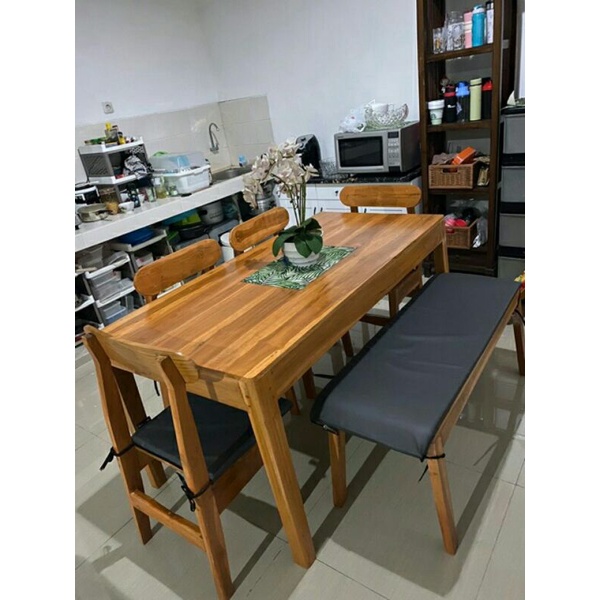 PROMO Meja Makan Murah 1 meja 5 kursi,Full Kayu Jati Perhutani