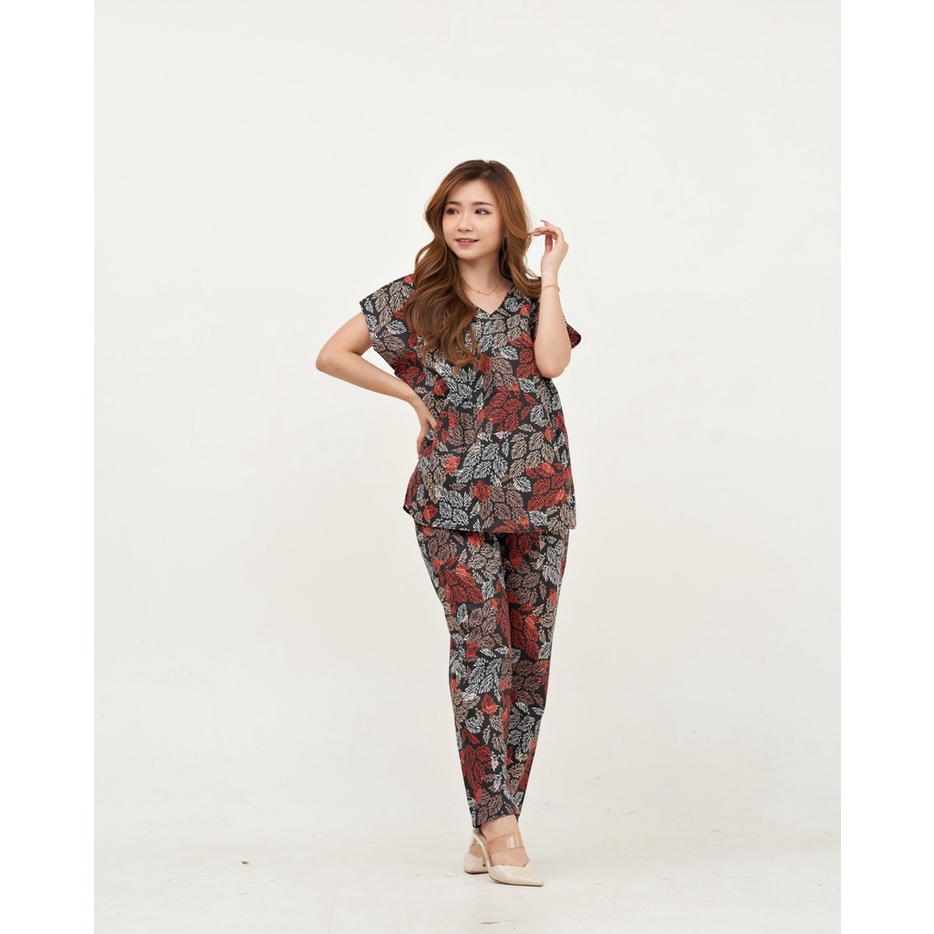 IZANY Piyama One set  Korean allsize Celana Panjang / Set Cel / Daily Set-KOREAN HAZEL RED