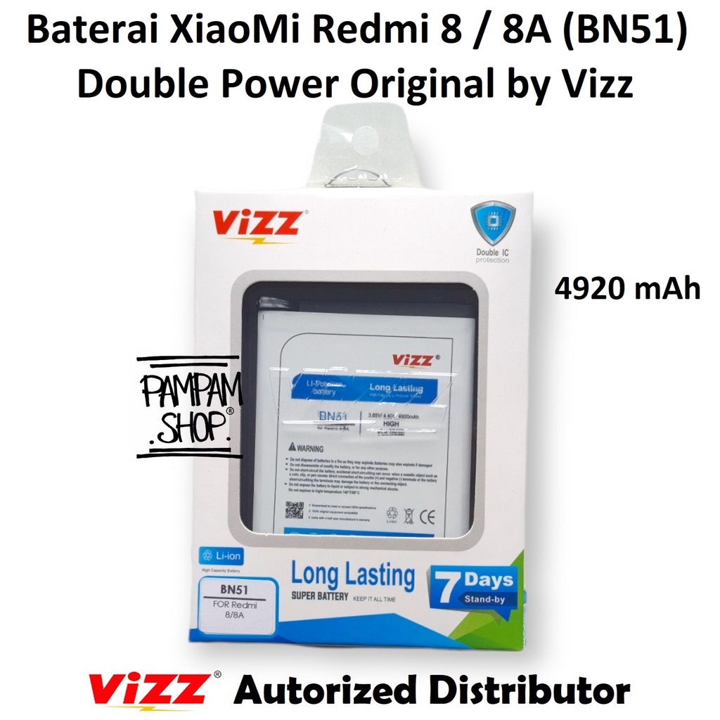 Baterai Vizz Double Power Original XiaoMi BN51 Redmi 8 8A Pro Ori Batre Batrai Battery HP Handphone BN 51